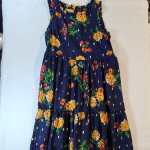 Zunie Girls Floral Maxi Dress 7/8 Navy Sleeveless Tiered Ruffle Summer